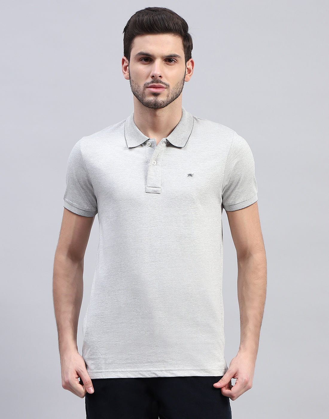 Men Grey Solid Polo Collar Half Sleeve T-Shirt