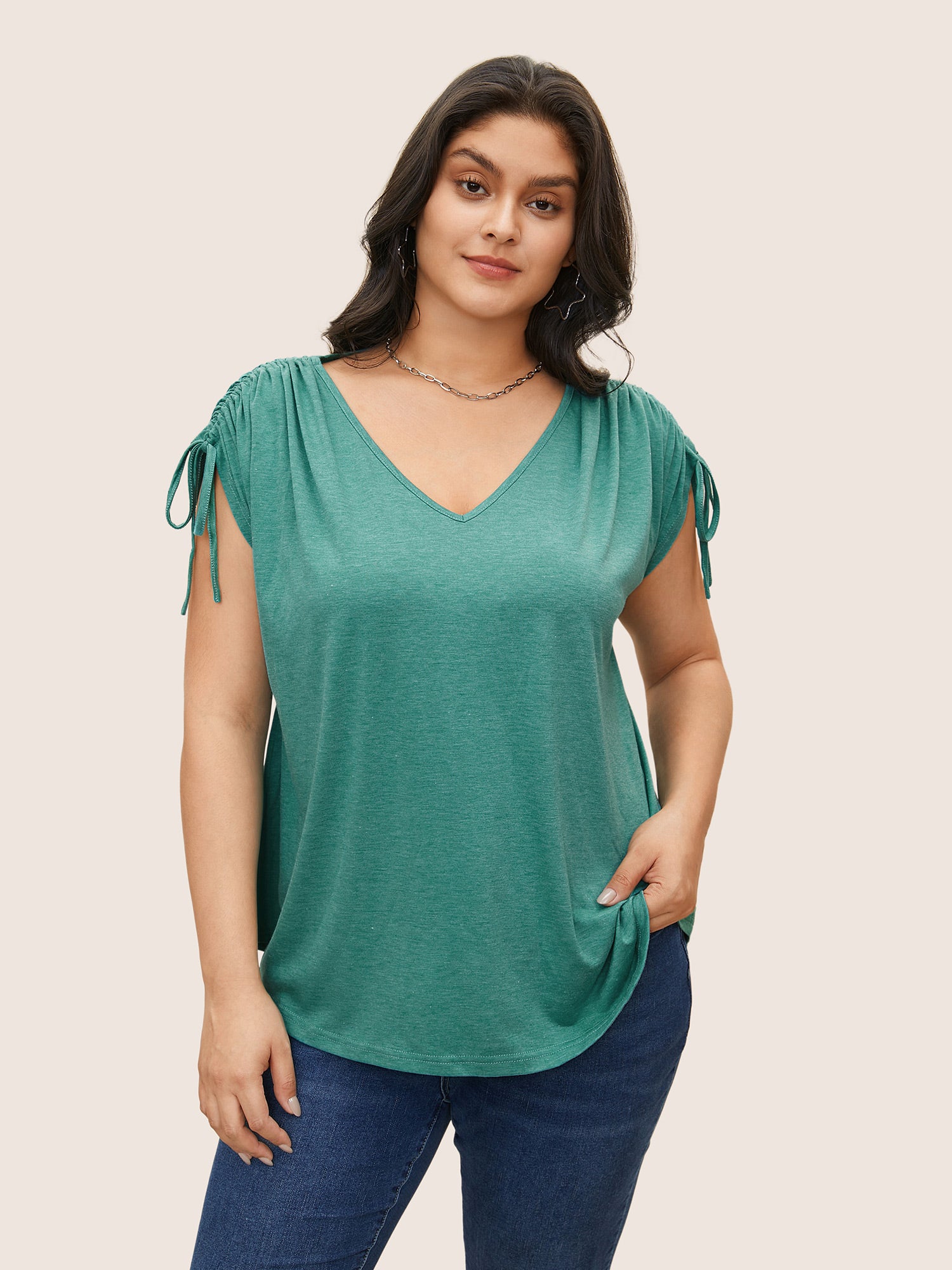 Solid Drawstring Dolman Sleeve T-shirt