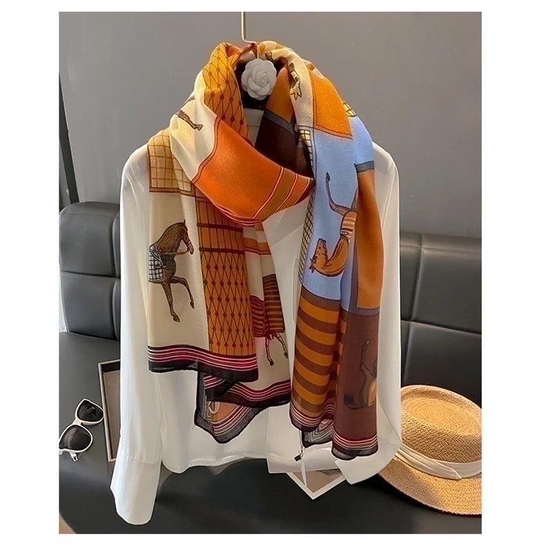 Women's Minimalist Horse Cotton And Linen Printing Scarf