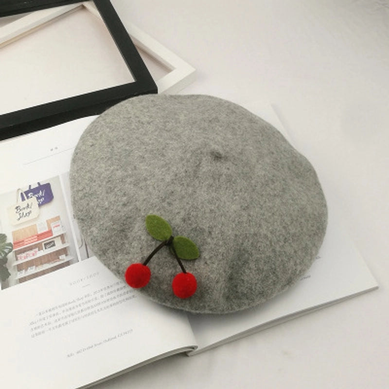 2 Pieces Women's Elegant Pastoral Cherry Eaveless Beret Hat