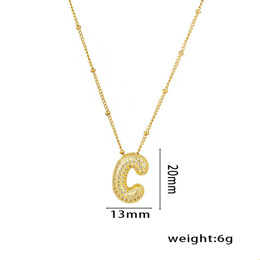 New Micro-Inlaid Zircon 26 Letter Pendant Necklace Copper Plated 18K Gold Fashionable And Classic