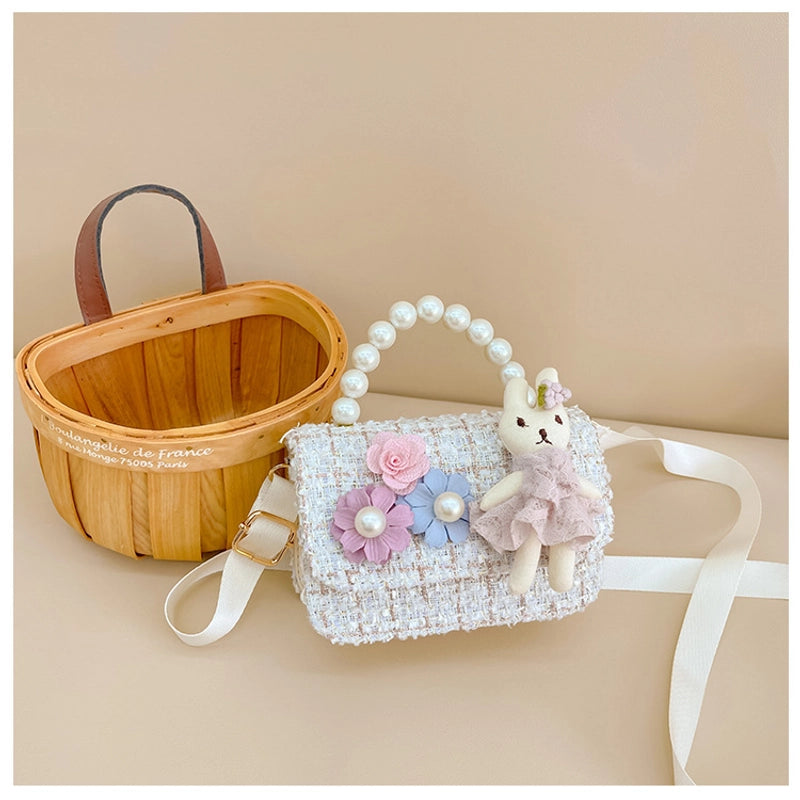New Girl Bag Pearl Style Portable Trendy Bag Woolen Flower Fashion Girl Princess Crossbody Bag