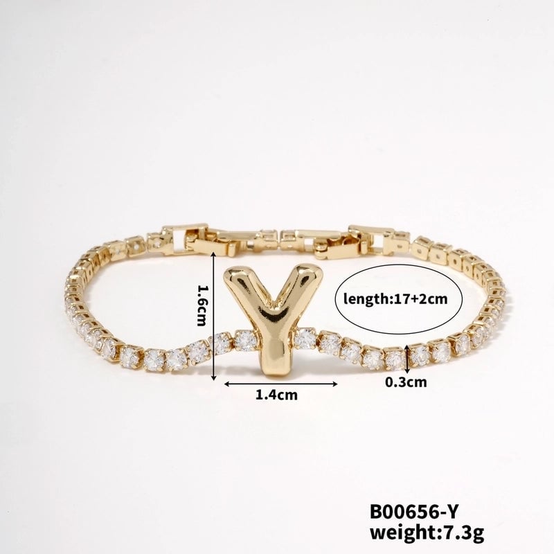 304 Stainless Steel Copper K Gold Plated Minimalist Classic Style Plating Inlay Letter Zircon Bracelets