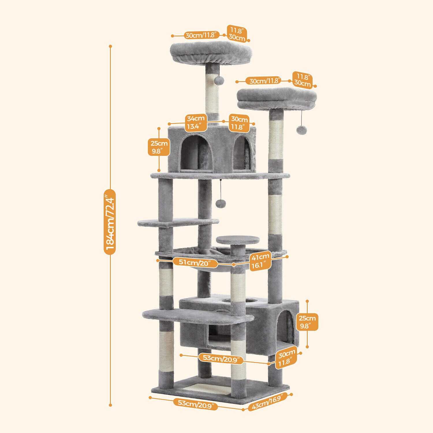 184cm Multilevel Cat Scratching Tower/ Tree