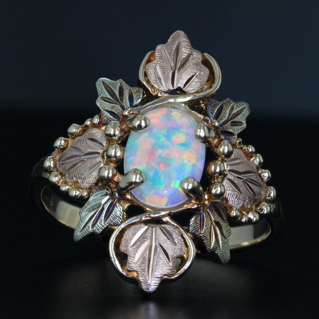 Lab Created Opal Flower Ring 10k Size 7.75 Black Hills Gold TRJ