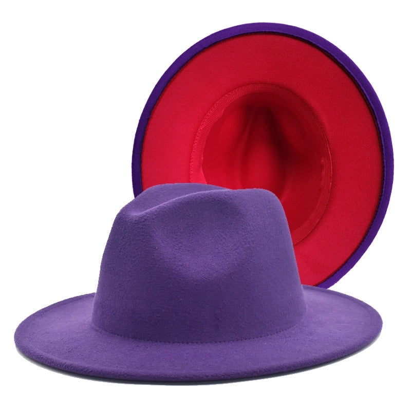 Popular Two-color Woolen Hat Women's Fashion Wide-brimmed Felt Hat Hat Jazz Hat Men