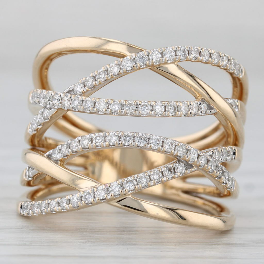 Cardow 0.75ctw Diamond Crossover Ring 14k Yellow Gold Size 7 Cocktail