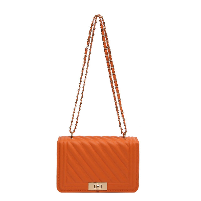 Women's Small Pu Leather Solid Color Vacation Classic Style Sewing Thread Square Lock Clasp Shoulder Bag