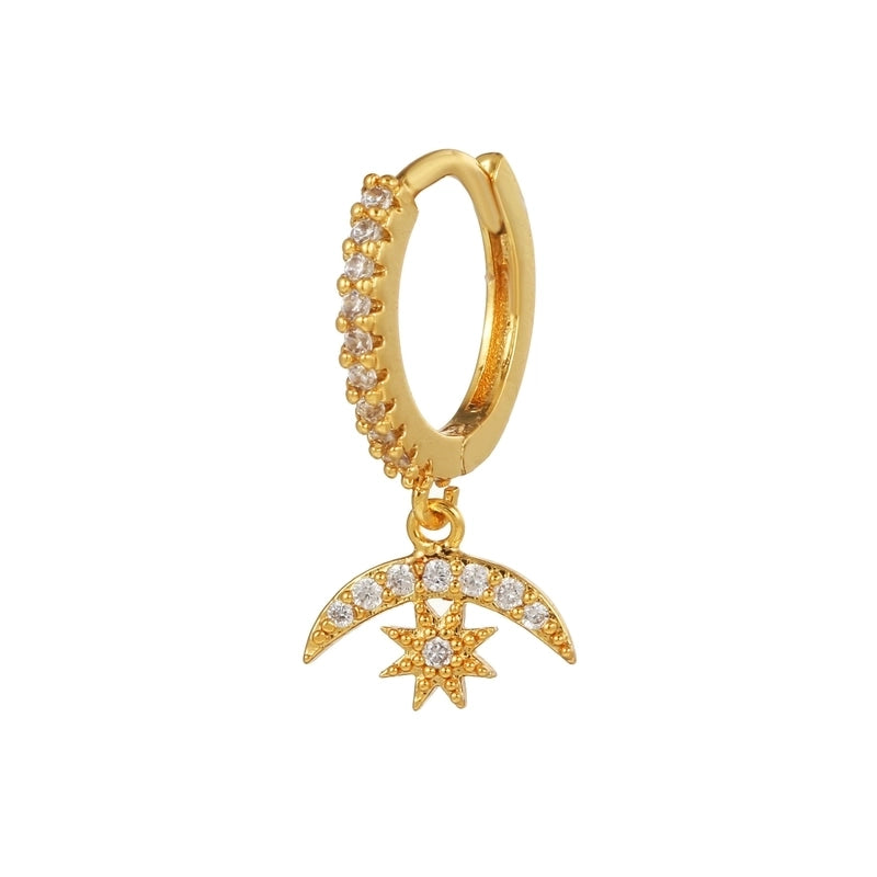 1 Piece Fashion Animal Star Moon Inlaid Zircon Copper Zircon 18K Gold Plated Earrings