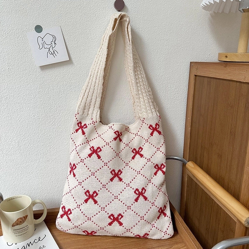 Women's Medium Polyester Bow Knot Basic Vintage Style Square Open Shoulder Bag