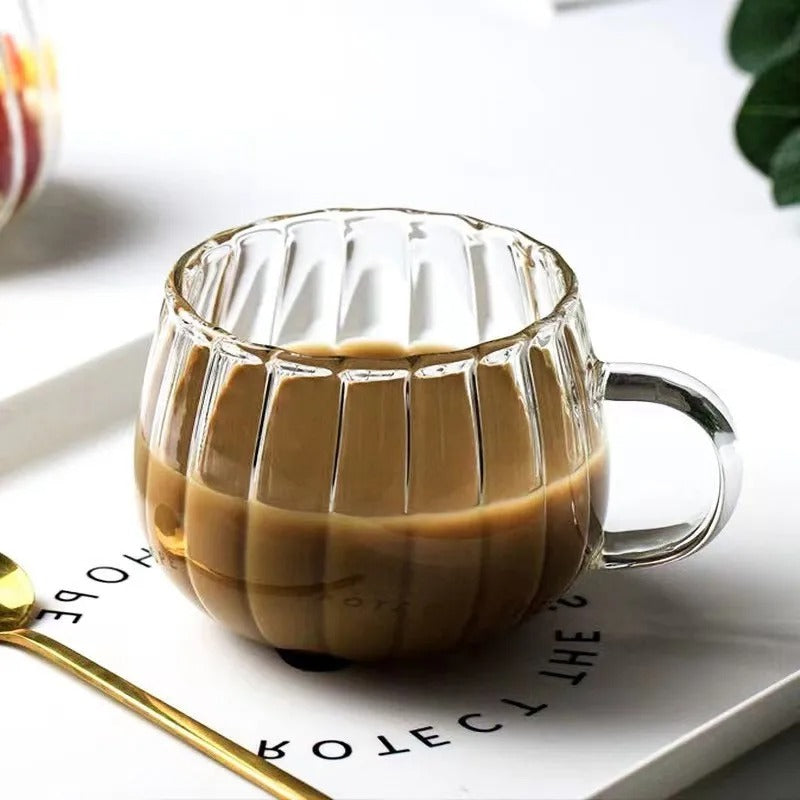 HEAT-RESISTANT GLASS MUG WITH HANDLE PUMPKIN PATTERN COFFEE/MILK CUP - CUTE OFFICE & HOME DRINKWARE