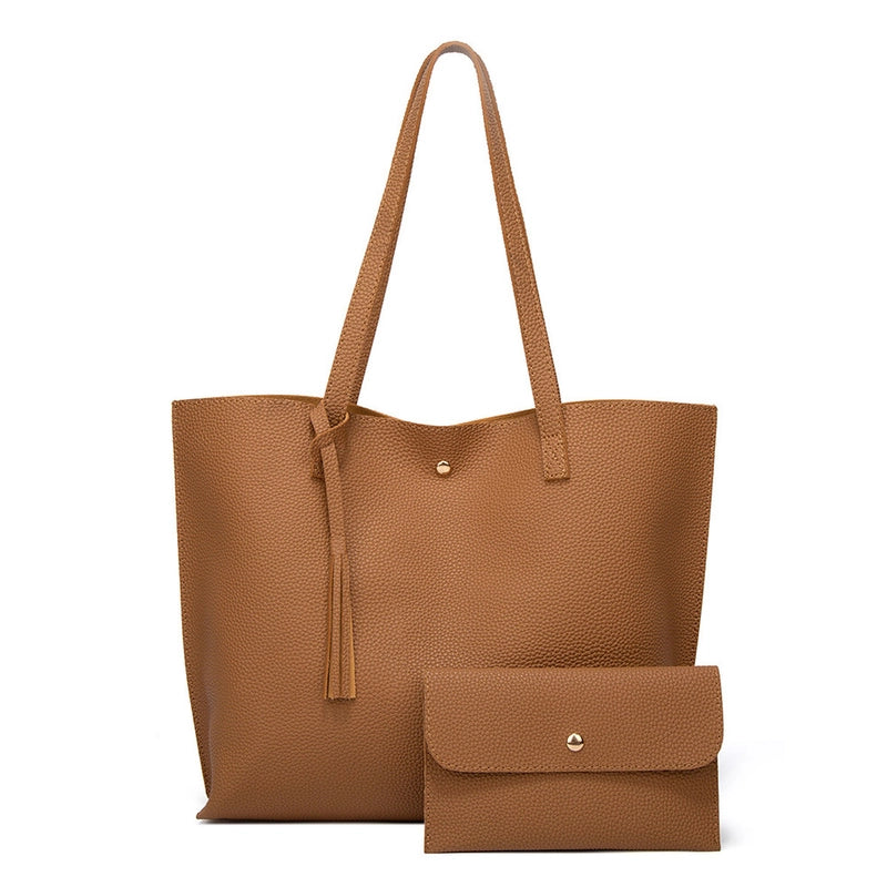 Women's Large Pu Leather Solid Color Basic Classic Style Square Magnetic Buckle Bag Sets Tote Bag