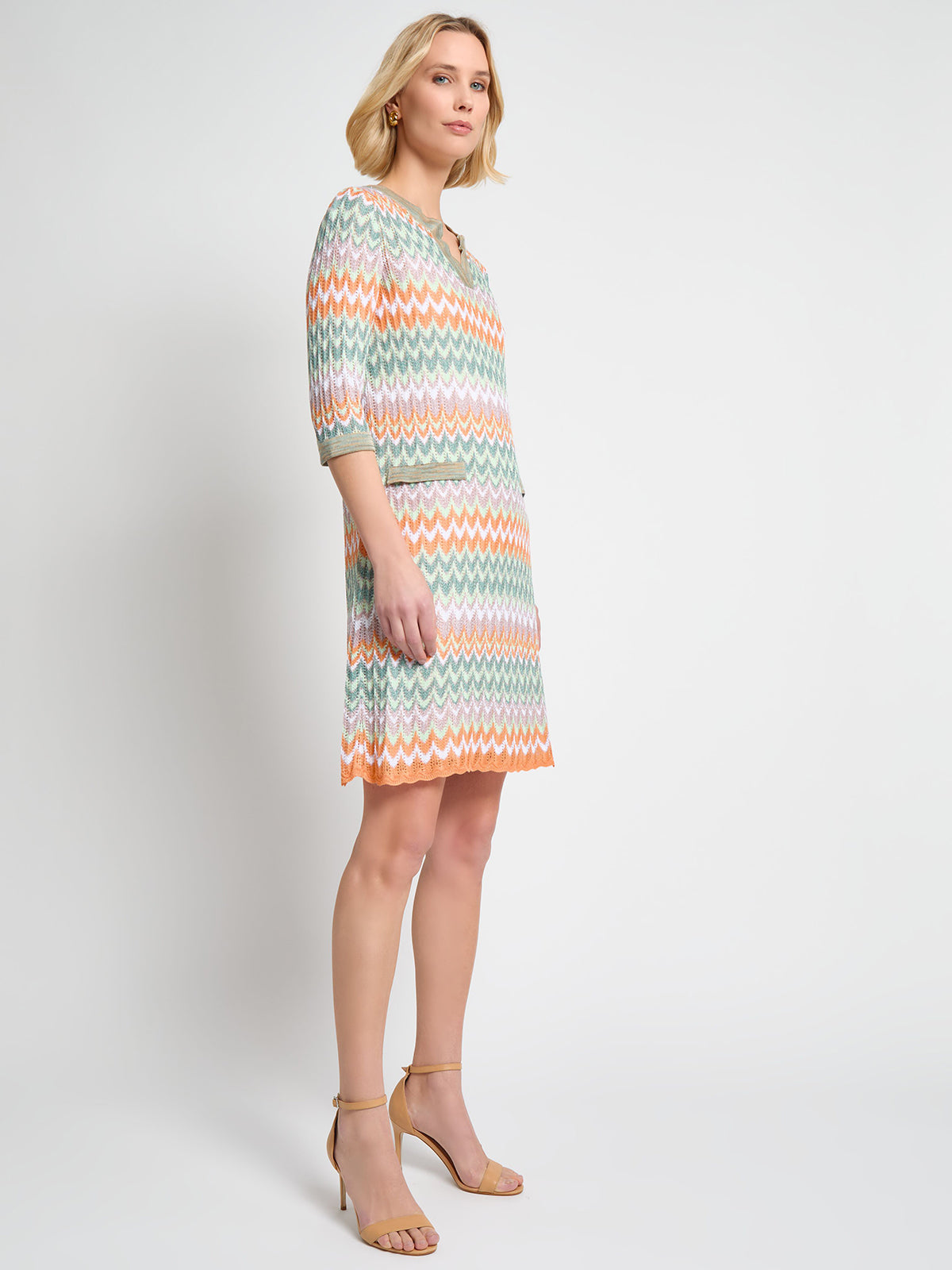 Pointelle ZigZag Lined Knit Shift Dress - True Fit