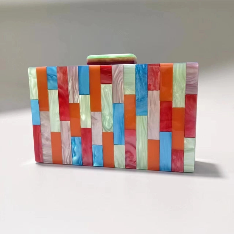 Rose Red Blue Arylic Color Block Evening Bags