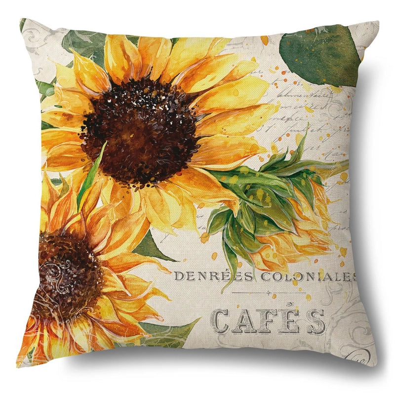 Pastoral Sunflower Linen Pillow Cases
