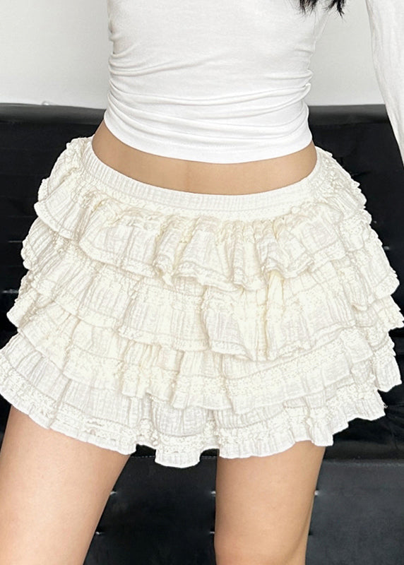 New Beige Wrinkled Elastic Waist Cotton Skirt Summer