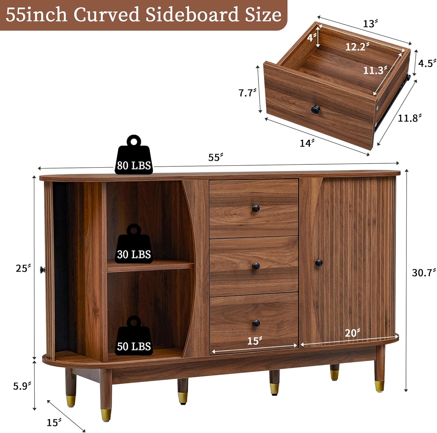 55inch Sideboard Buffet Cabinet with Drawer