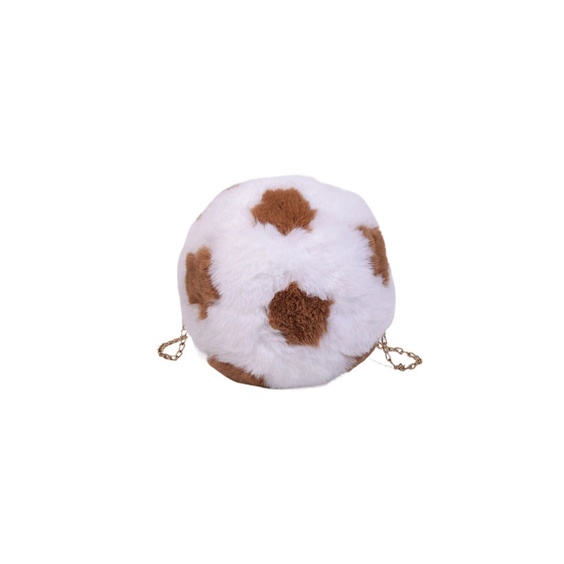 Women's Small Plush Football Streetwear Sewing Thread Round Zipper Crossbody Bag