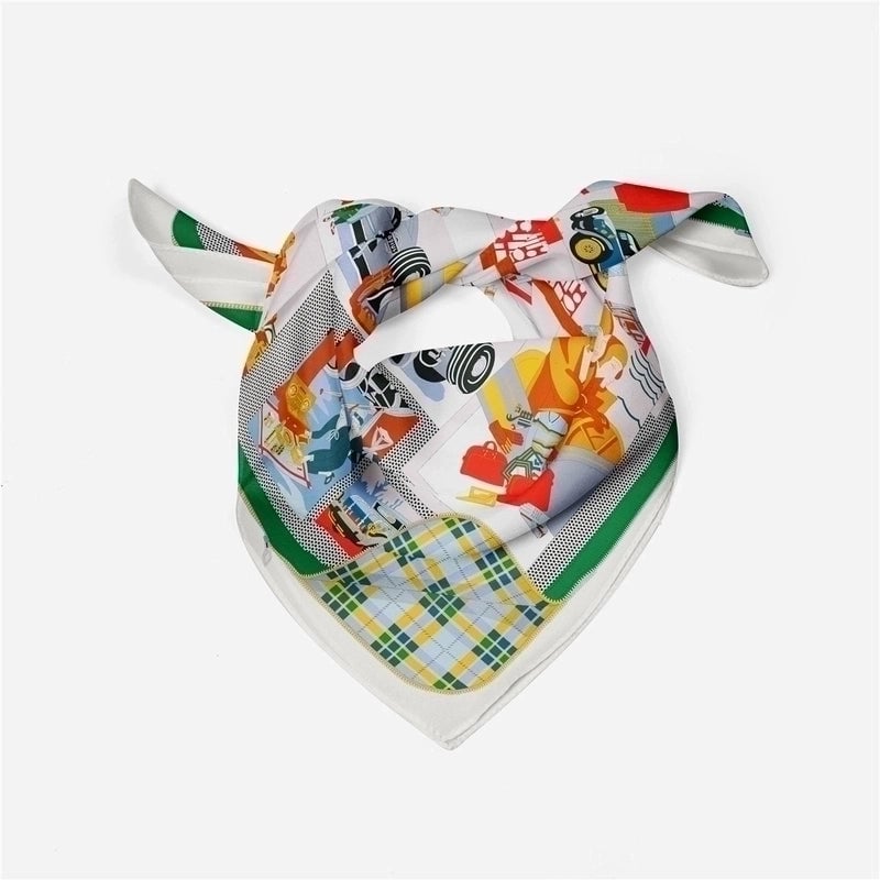 Women's Sweet Color Block Satin Printing Silk Scarf
