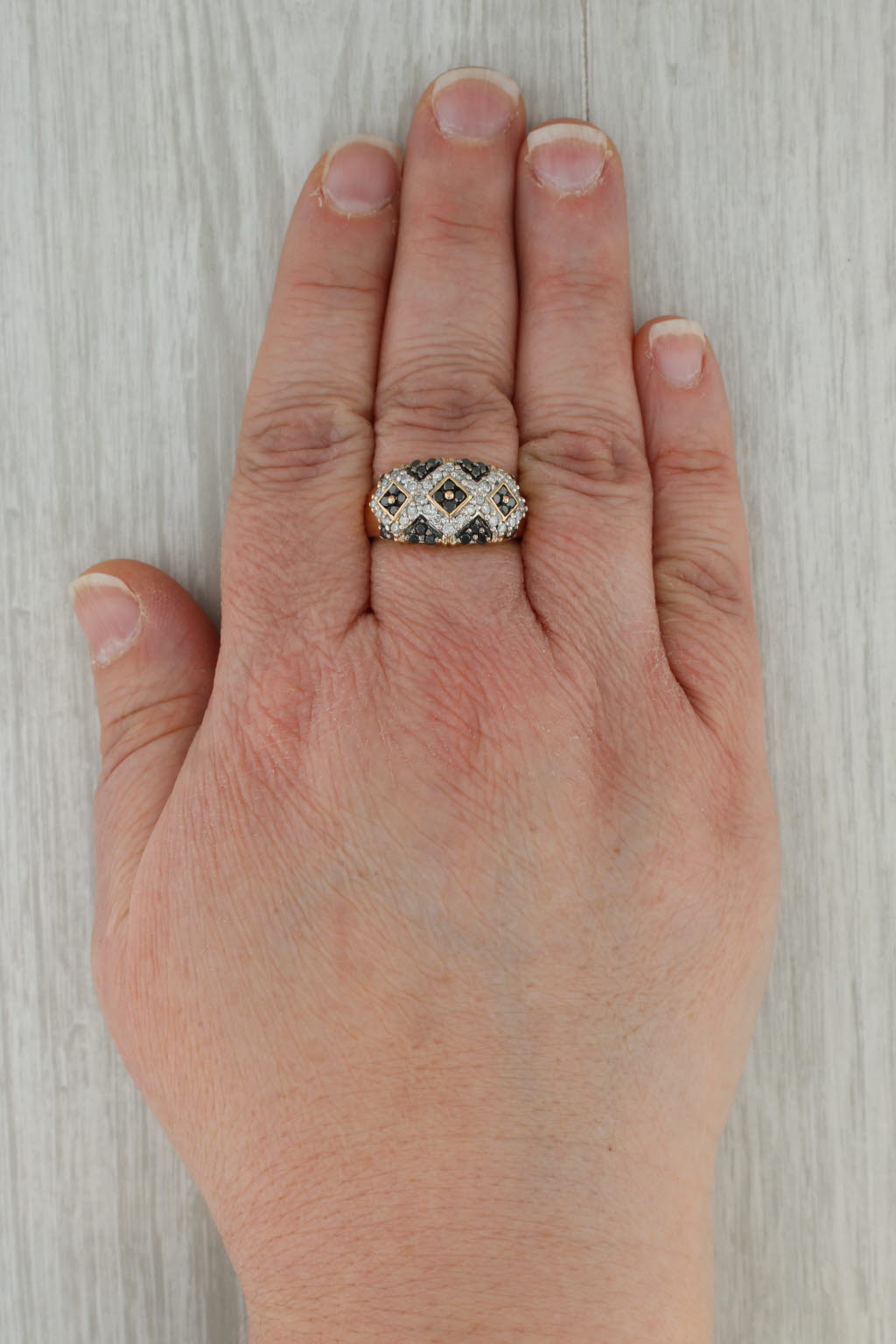 1ctw Black White Diamond Cluster Ring 14k Yellow Gold Size 10
