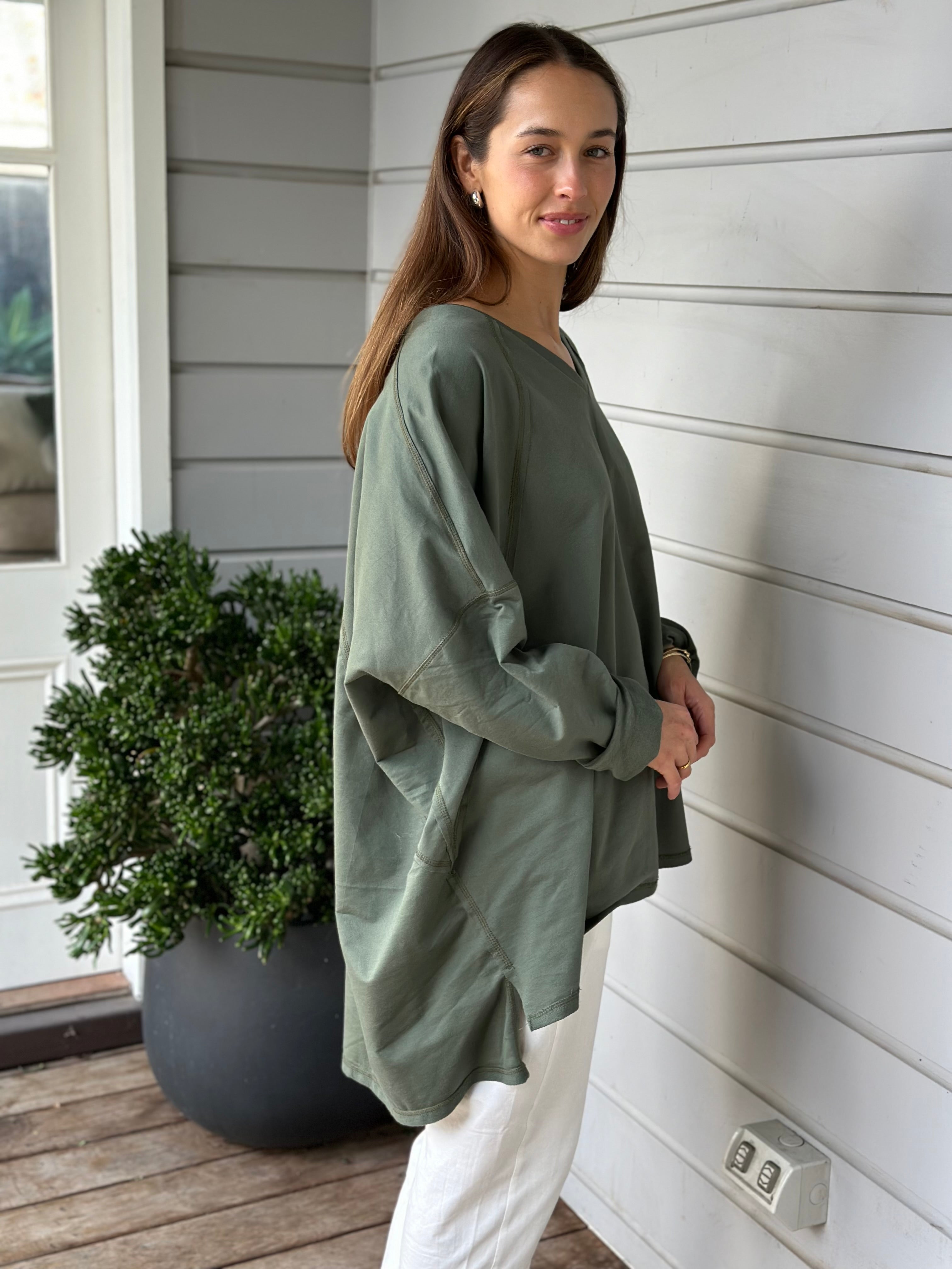 sadie slouchy sweatshirt - sage