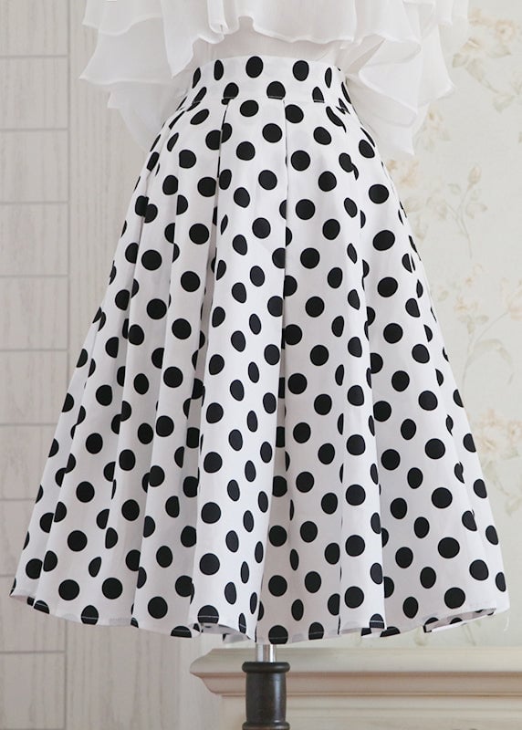 Organic White Dot Print High Waist A Line Skirt