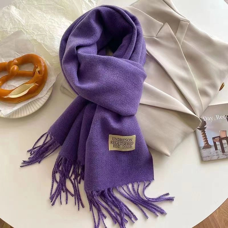Solid Color Double-sided Tassel Scarf For Women Autumn And Winter New Warm Cashmere-like Scarf Thickened Student Shawl