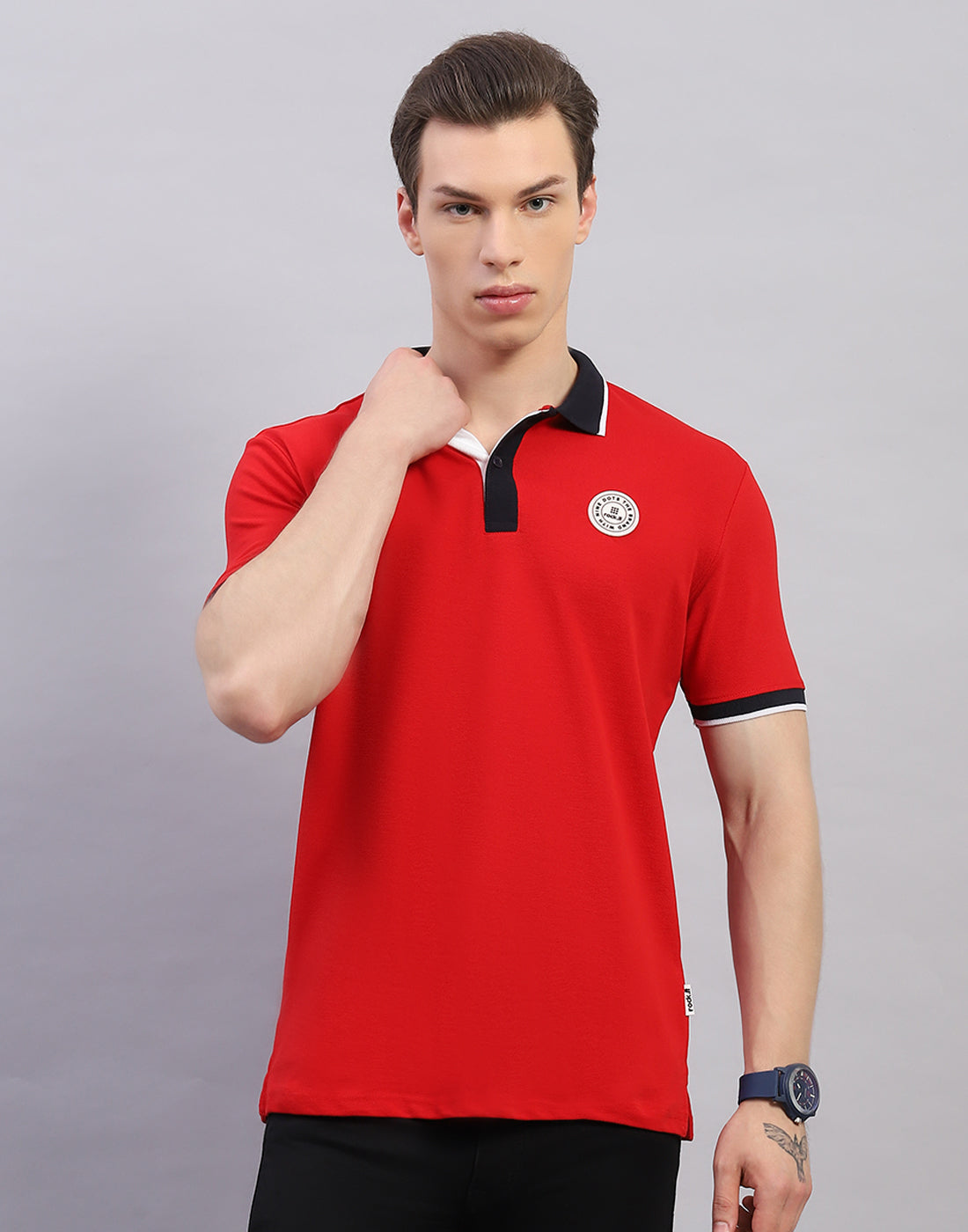 Men Red Solid Polo Collar Half Sleeve T-Shirt