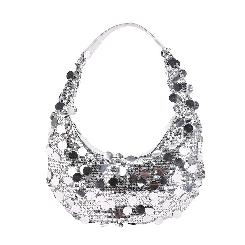Women's Medium Sequin Solid Color Sexy Classic Style Crescent Shaped Zipper Underarm Bag