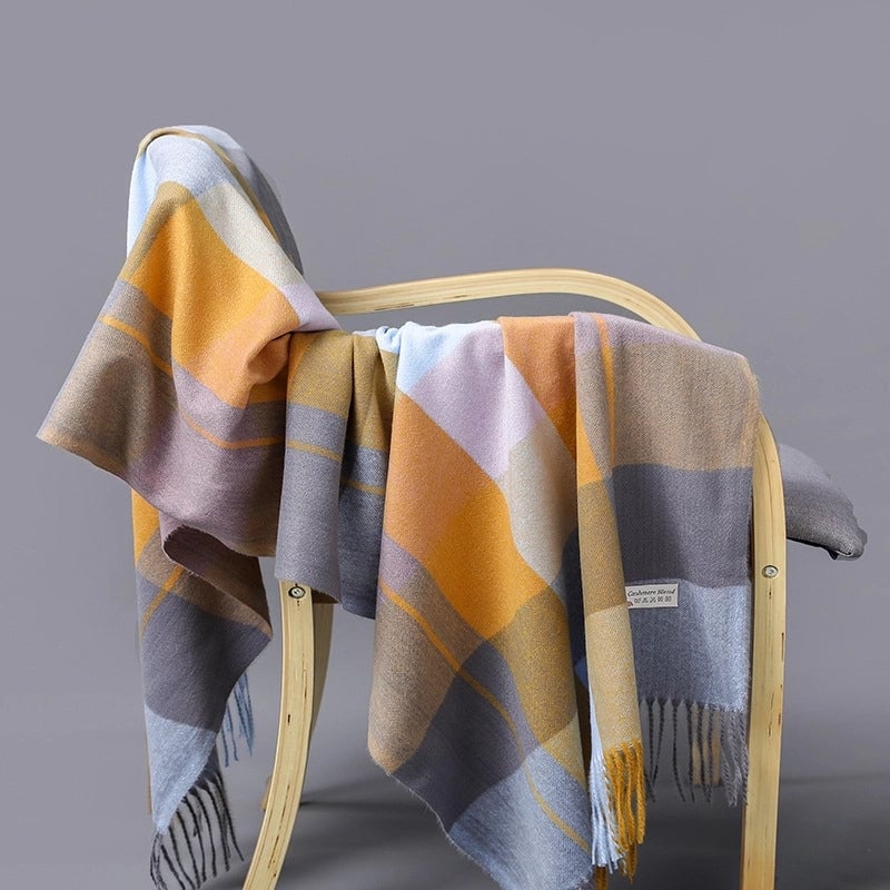 Autumn And Winter New Fashion Cashmere Big Baba Grid Tassel Scarf Men And Women Couples Warm Shawl