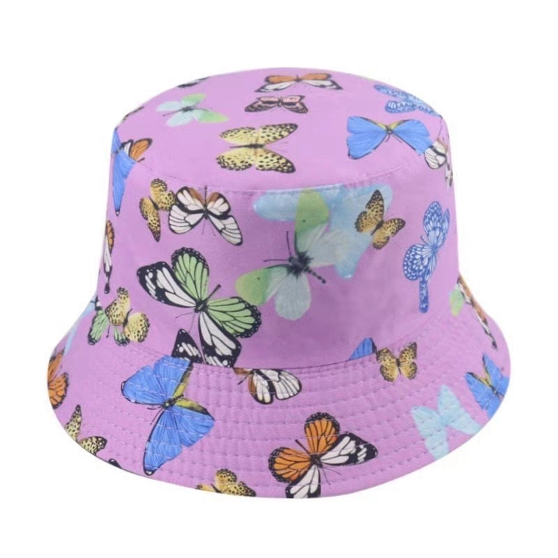 Women's Retro Sweet Pastoral Butterfly Printing Wide Eaves Bucket Hat