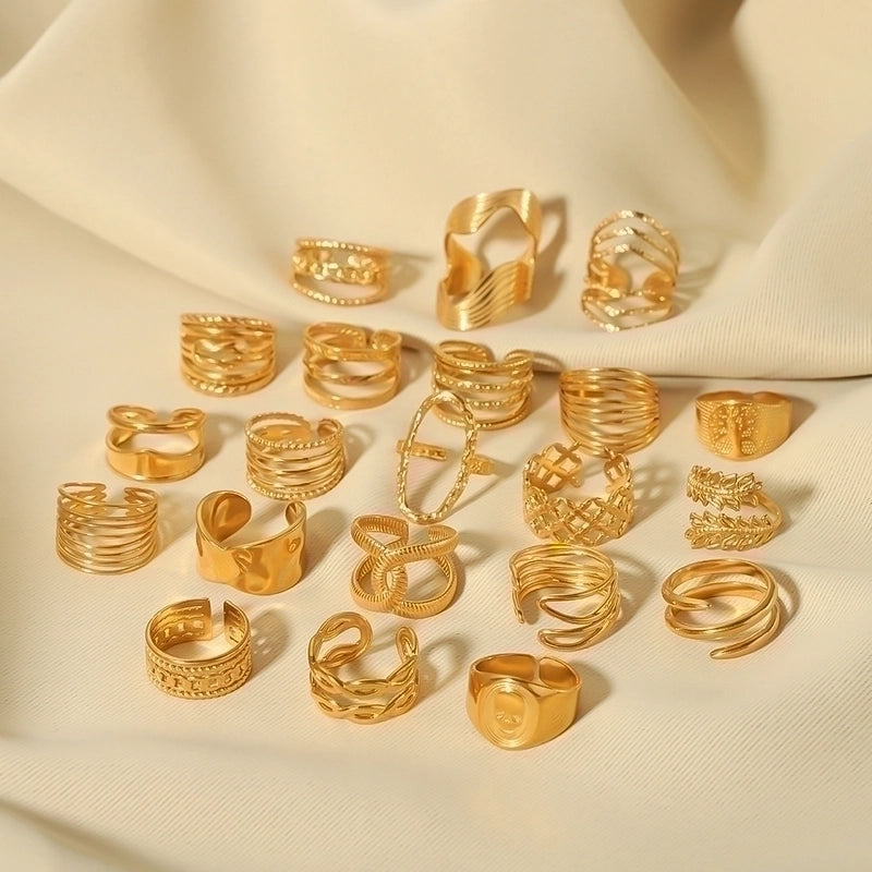 2 Pieces Stainless Steel 18K Gold Plated IG Style Basic Minimalist Plating Tree Symbol Lingge Open Rings
