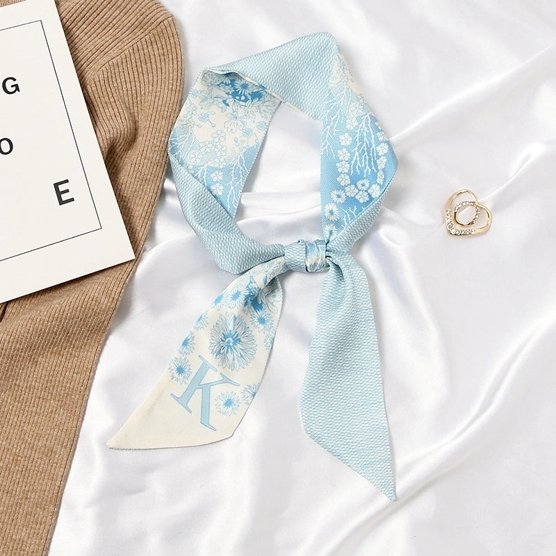 Women's Sweet Color Block Satin Printing Silk Scarf