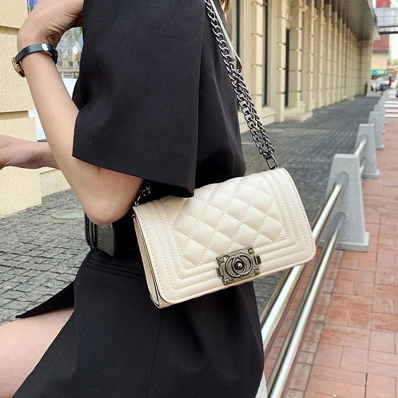 Women's Small Pu Leather Lingge Fashion Square Flip Cover Crossbody Bag