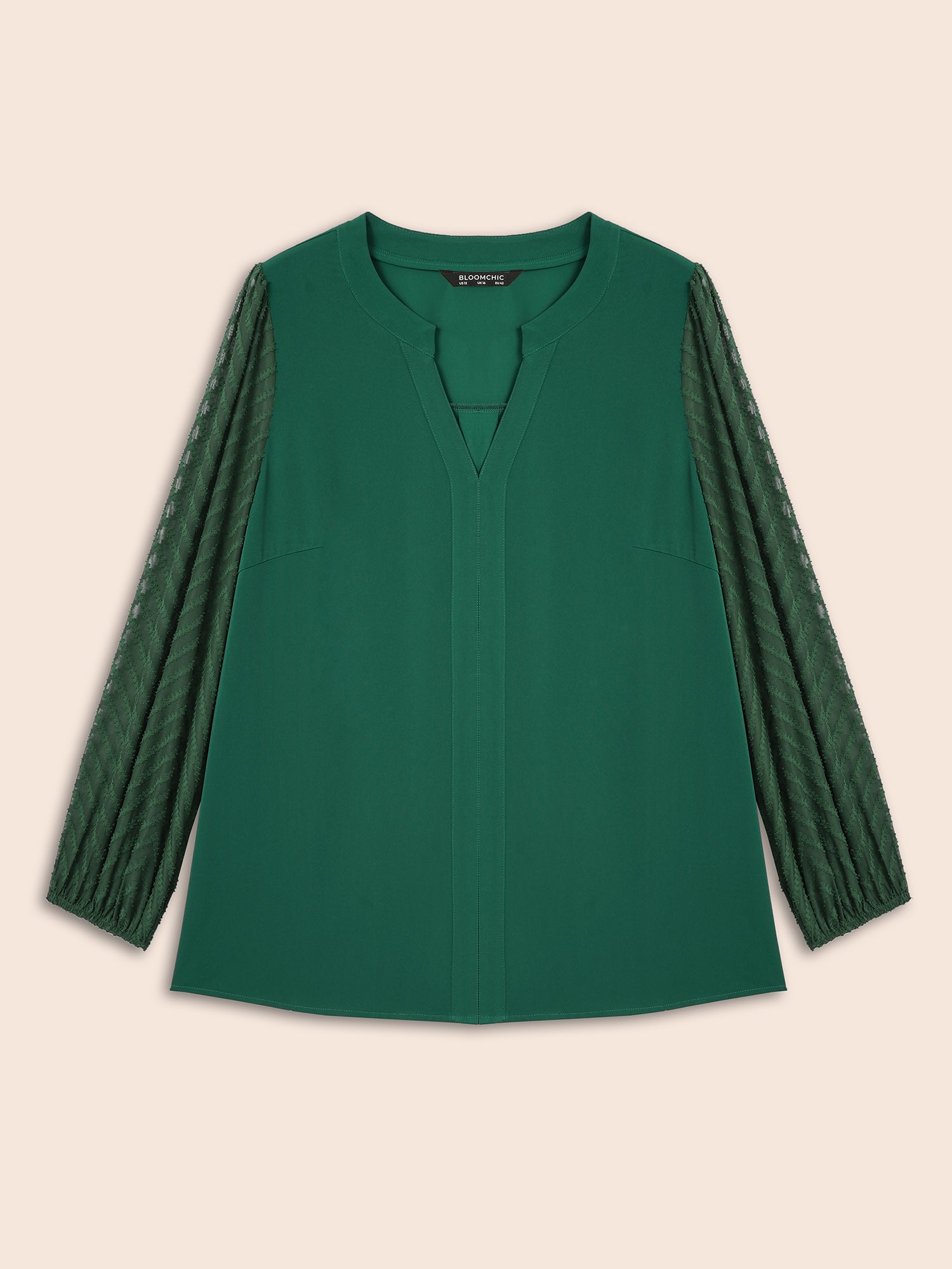 Solid Textured Notched Collar Pleated Blouse