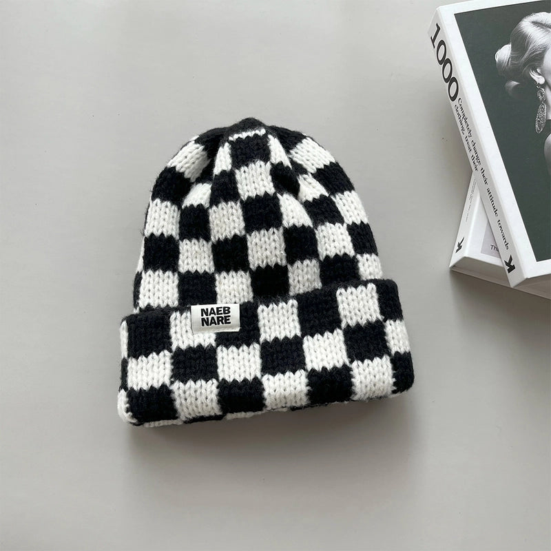 Women's Basic Retro Plaid Eaveless Wool Cap