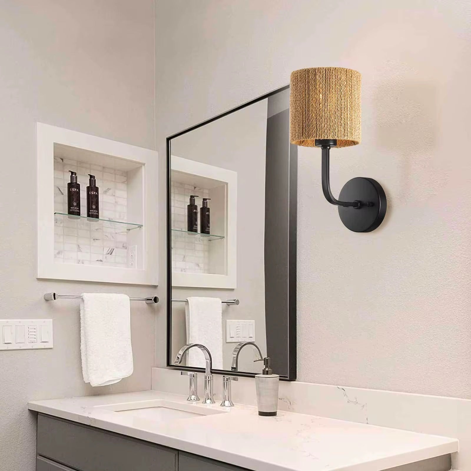 Rustic Wall Light with Woven Shade