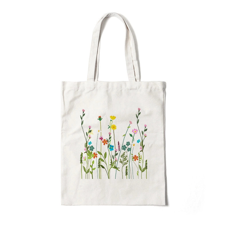 Women's Medium Canvas Flower Basic Classic Style Square Open Canvas Bag