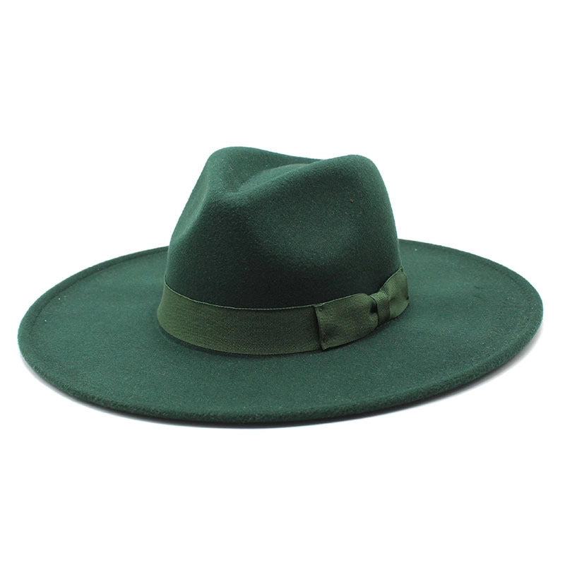 Unisex Basic Vintage Style Solid Color Bowknot Big Eaves Flat Eaves Fedora Hat