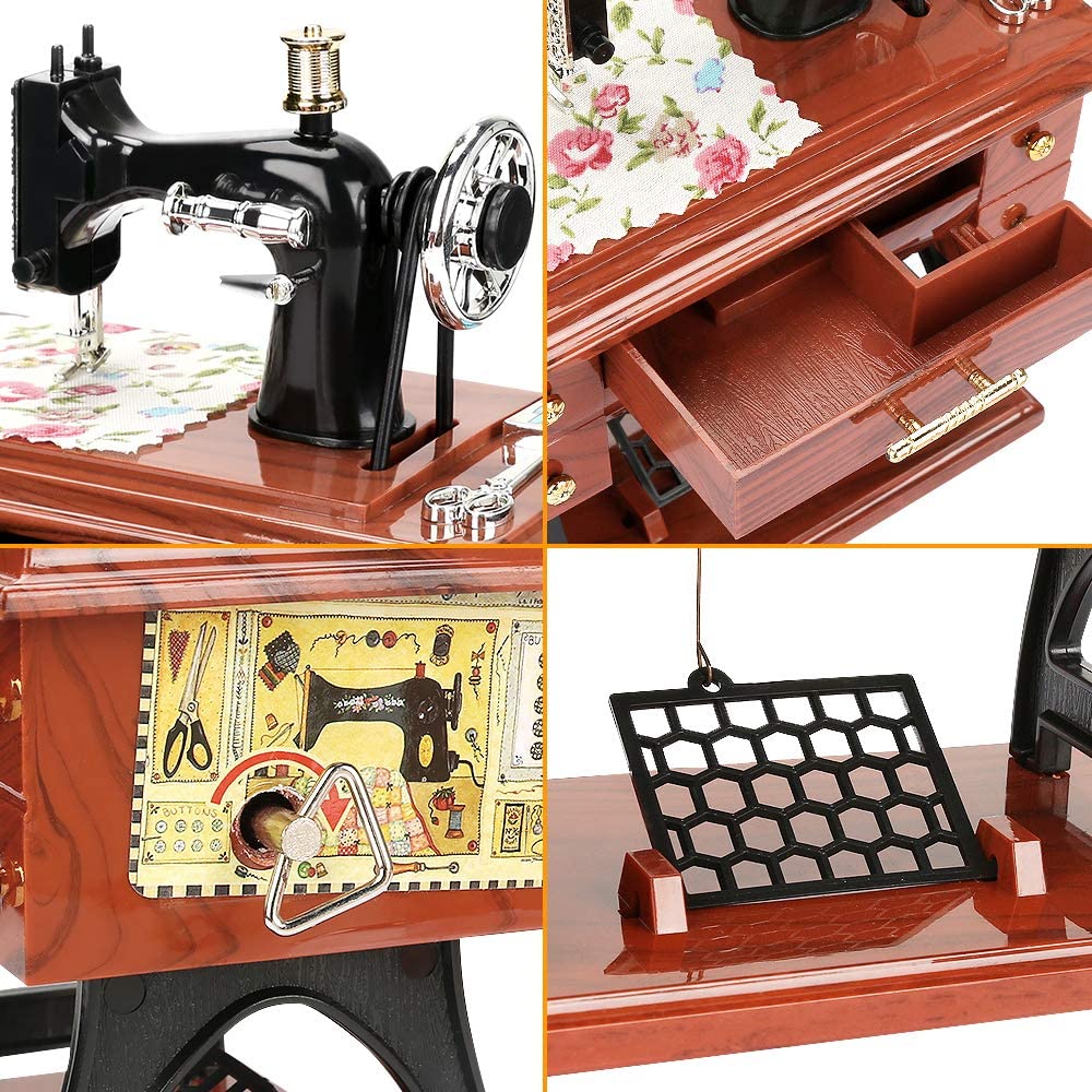 🦋Wood Mini Sewing Machine Music Box