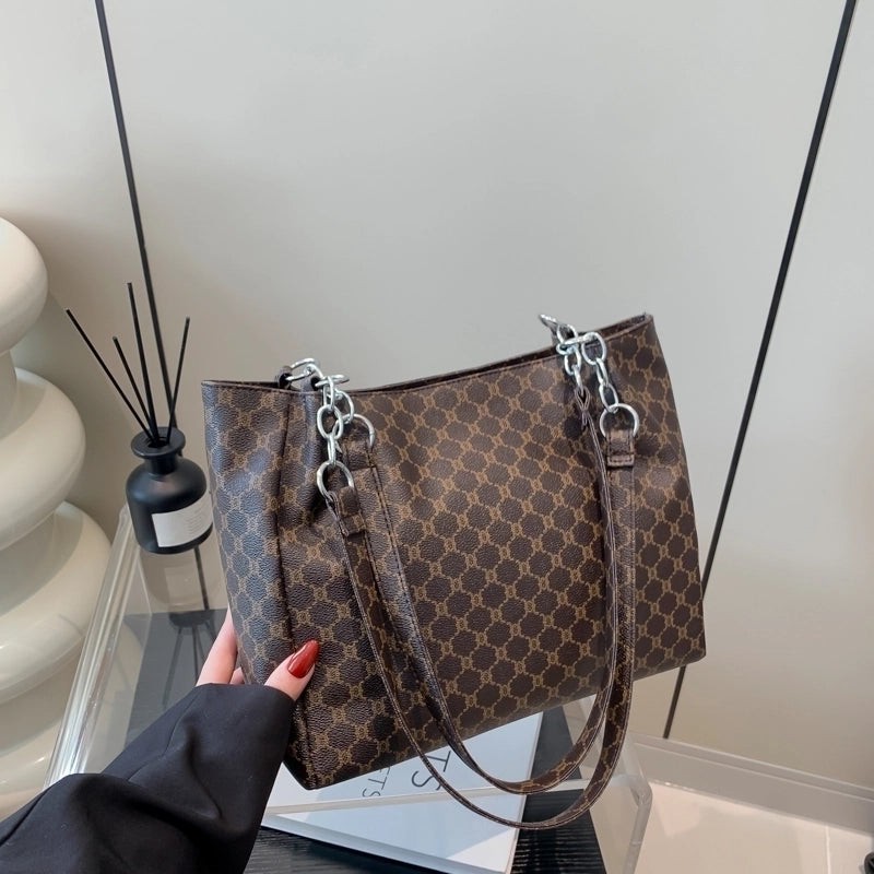 Women's Medium Pu Leather Monogram Vintage Style Classic Style Zipper Tote Bag