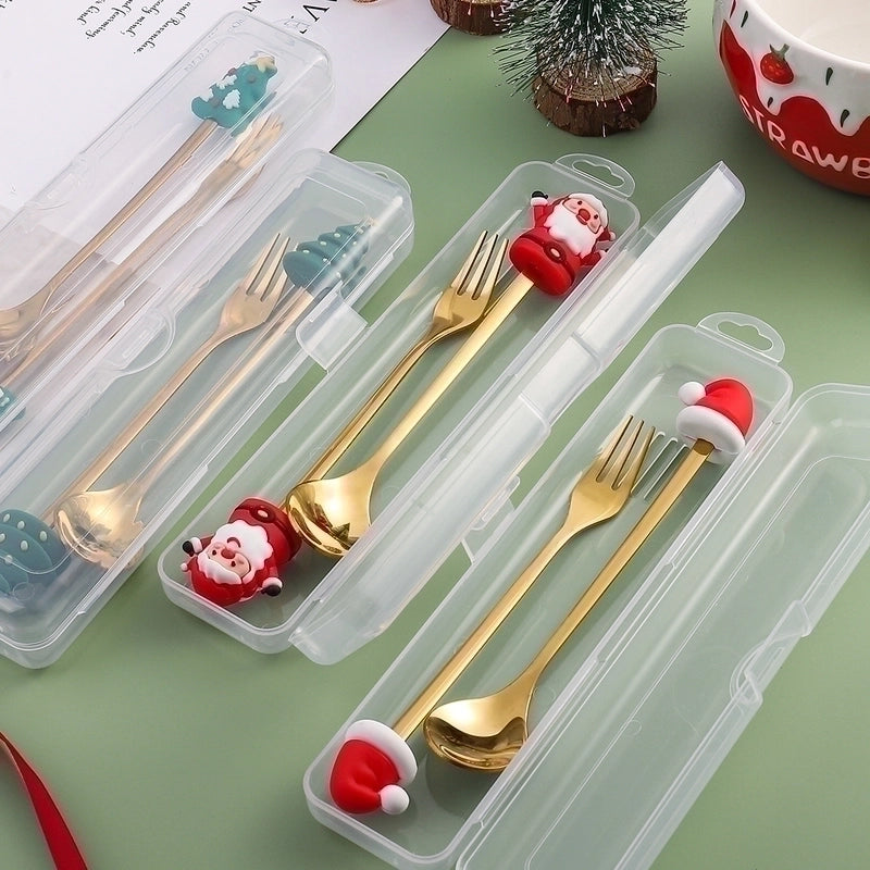 Christmas Cute Animal Santa Claus Stainless Steel Tableware 2 Pieces