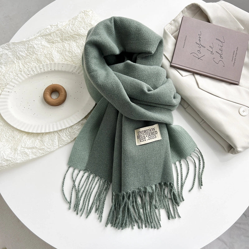 Women's Basic Solid Color Imitation Cashmere Tassel Scarf