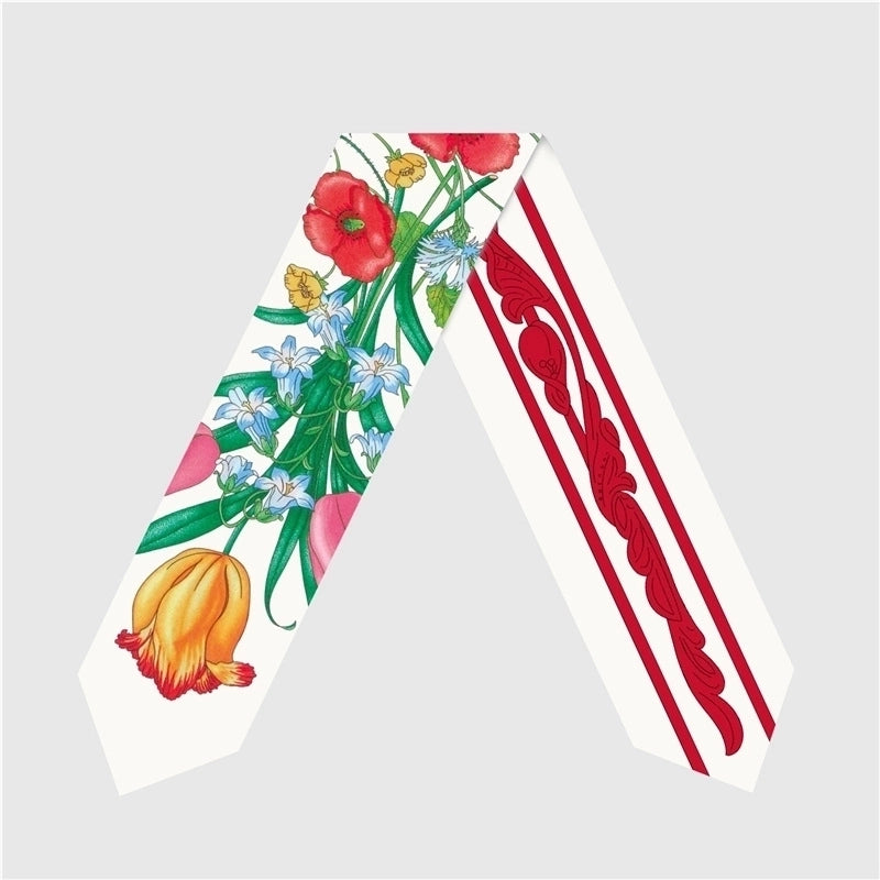Women's French Style Flower Satin Printing Silk Scarves