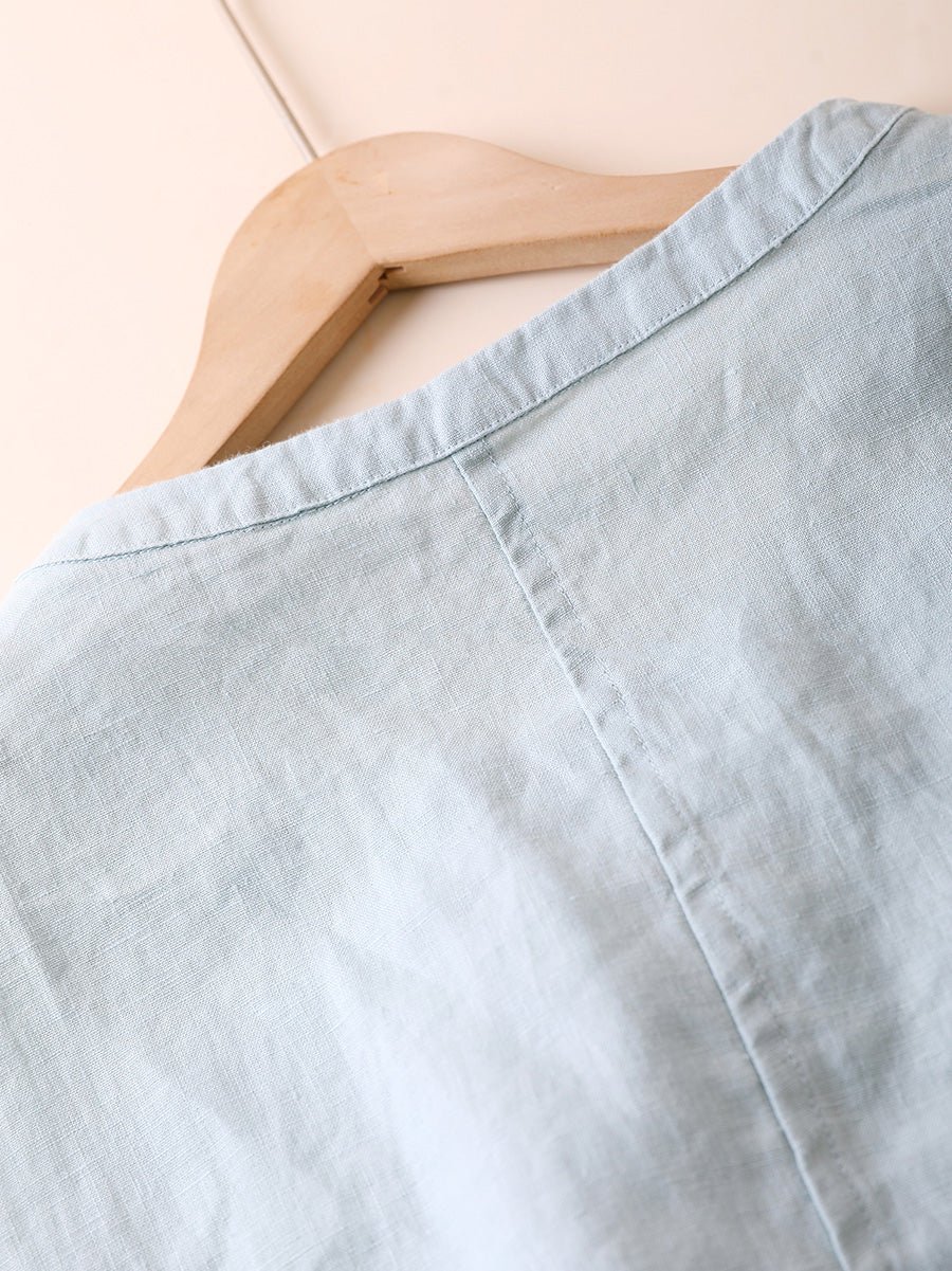 Women Summer Casual Pure Color 100%Linen Vest Dress