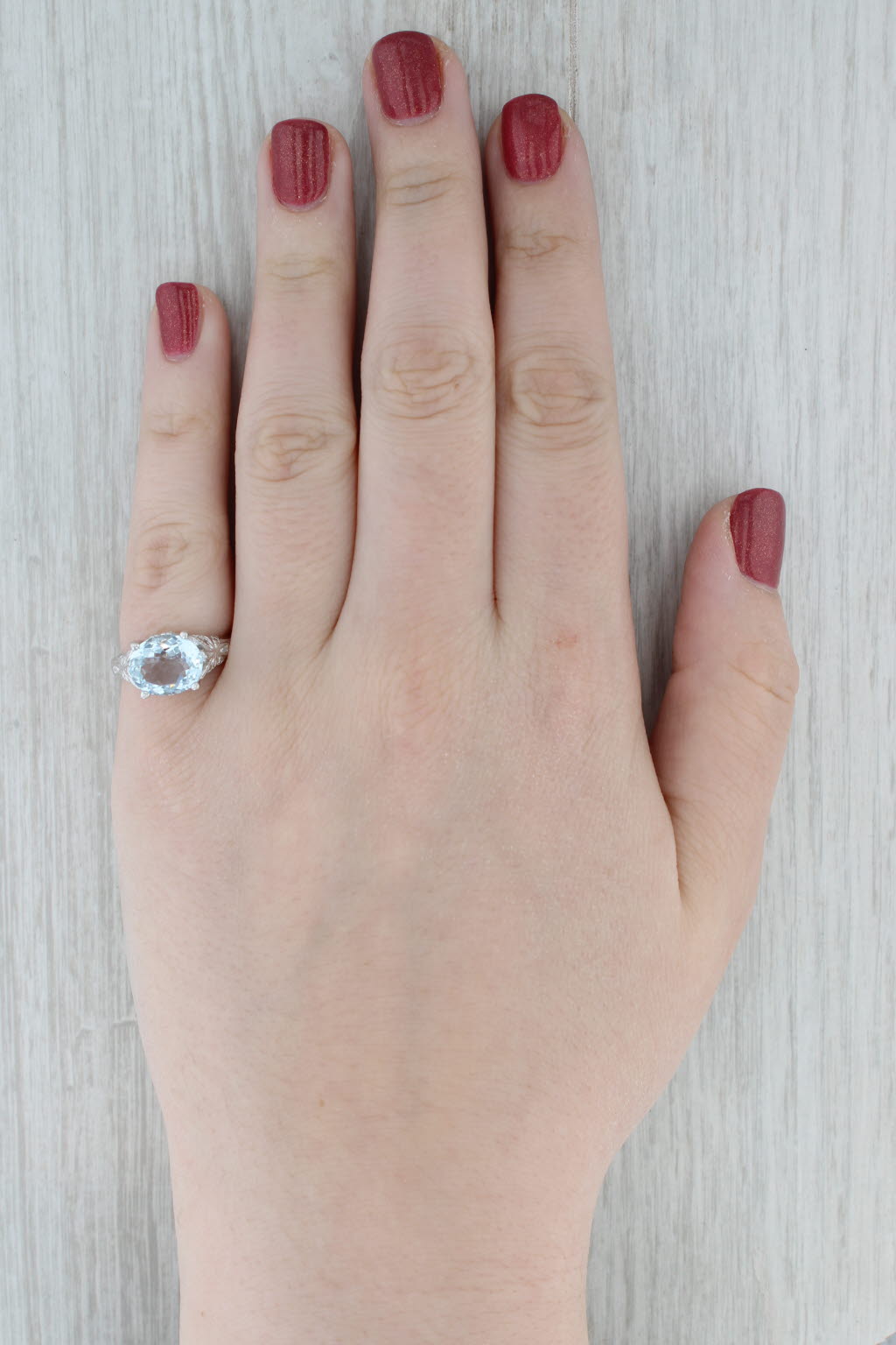 2.89ctw Oval Aquamarine Diamond Ring 14k White Gold Size 6 Floral