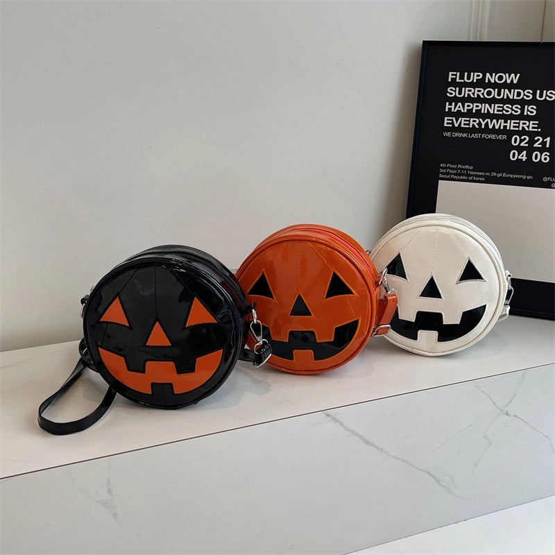 Halloween Women's Small Pu Leather Pumpkin Streetwear Round Zipper Circle Bag