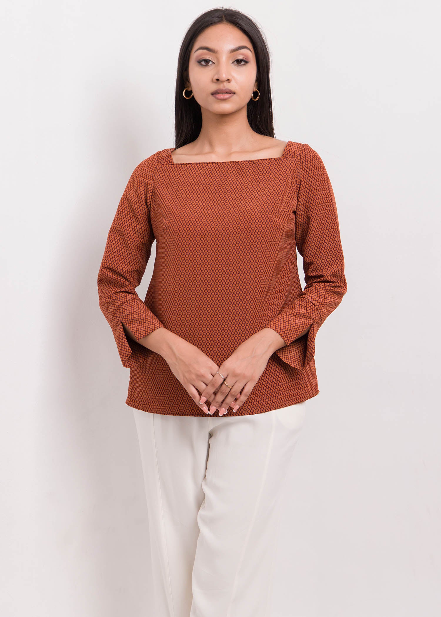 Long Sleeve Blouse With Square Neck