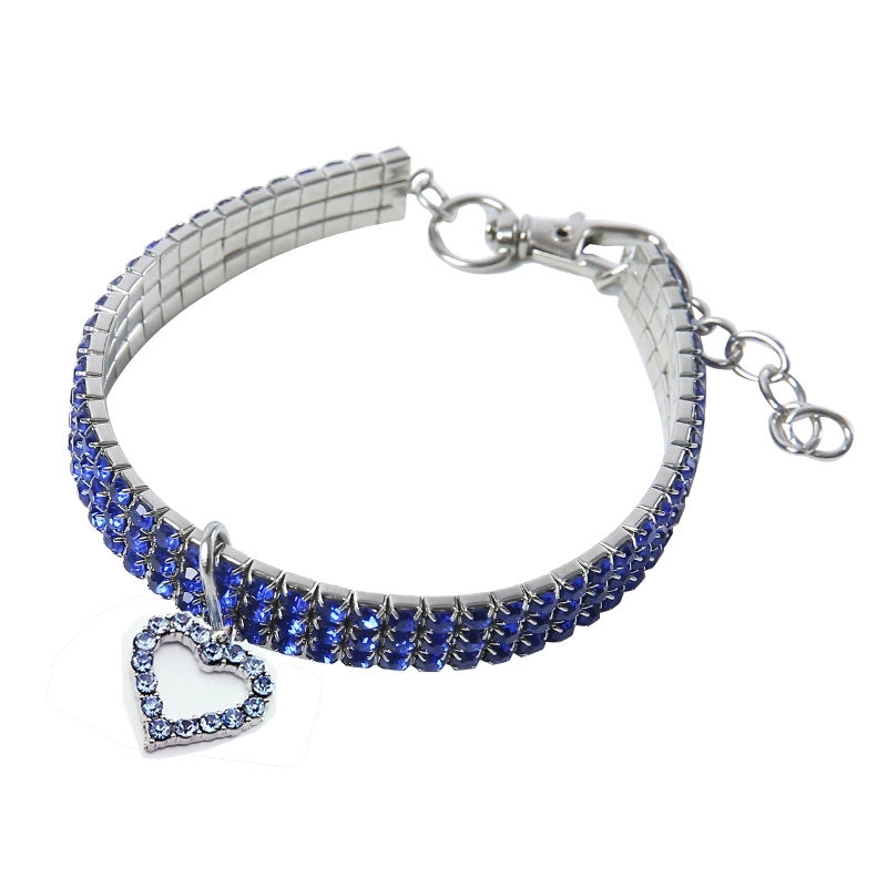 Solid Color Elastic Adjustable Pendant Heart Shape Inlaid Zircon Pet Collar