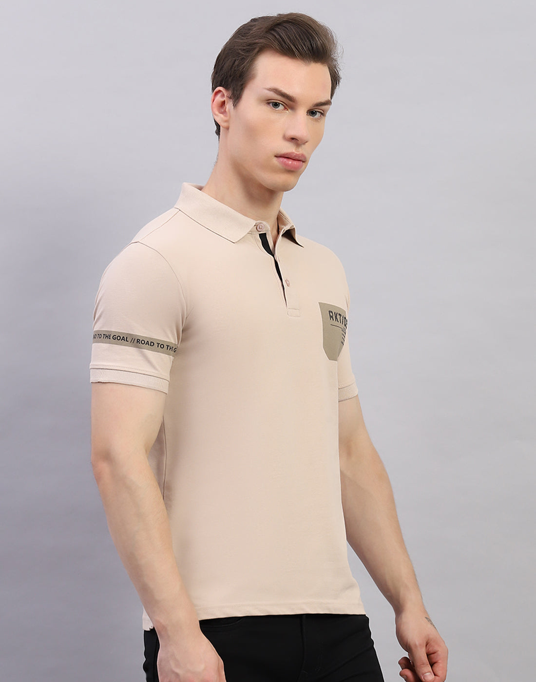 Men Beige Solid Polo Collar Half Sleeve T-Shirt